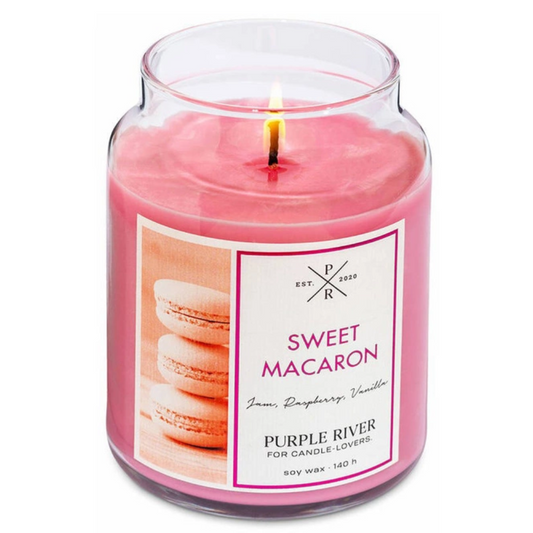 Bougie parfumée de soja en verre Purple River 623 g - Sweet Macaron