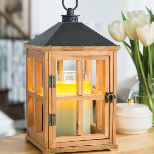 Lanterne électrique wood en teck naturel pour bougies parfumées CANDLE WARMERS®
