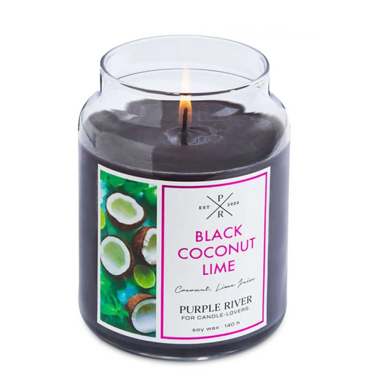 Bougie parfumée de soja en verre Purple River 623 g - Black Coconut Lime