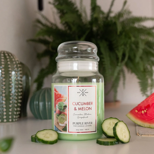 Bougie parfumée de soja en verre Purple River 623 g - Cucumber Melon