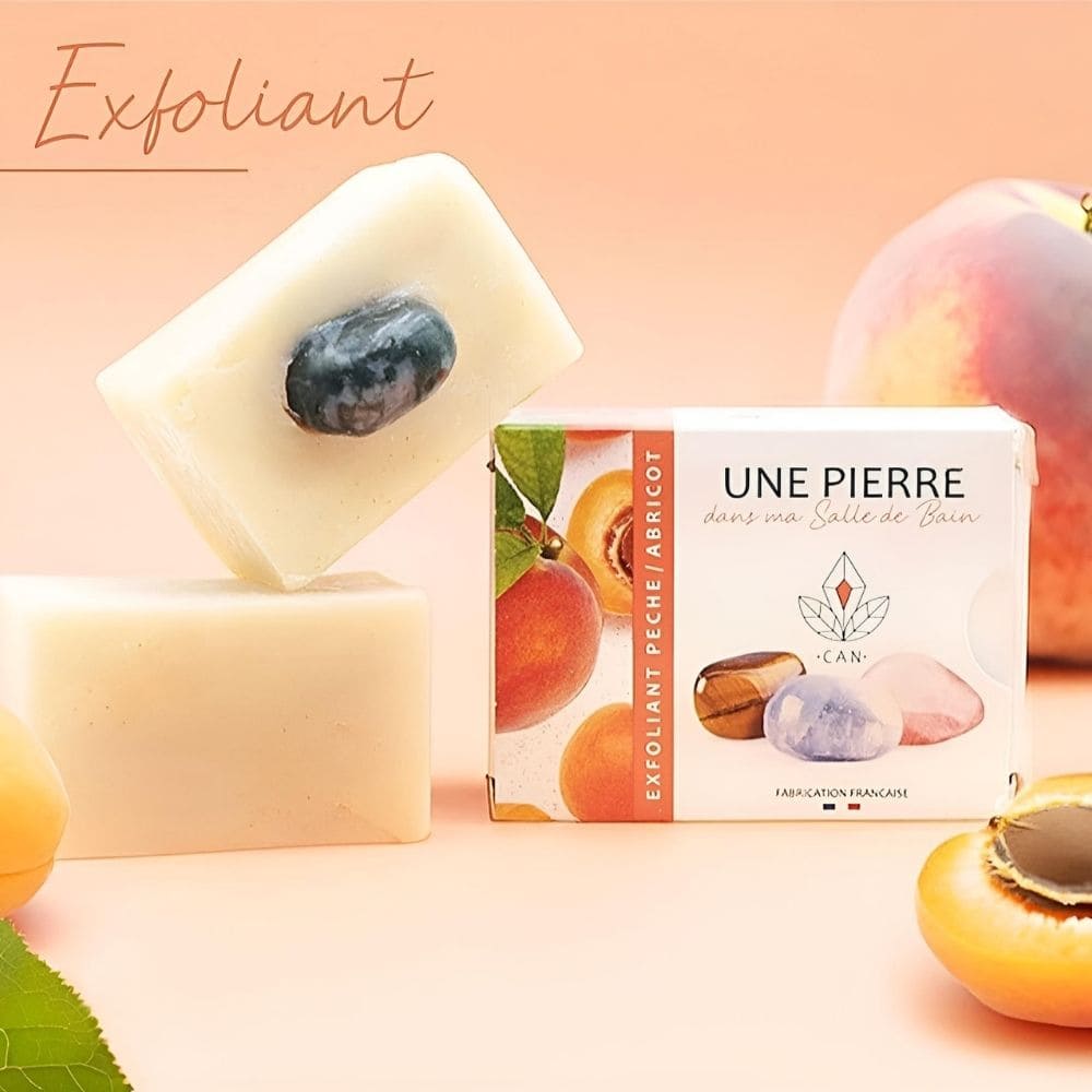 Savon Exfoliant Pêche Abricot avec pierres naturelles – Bien-Être