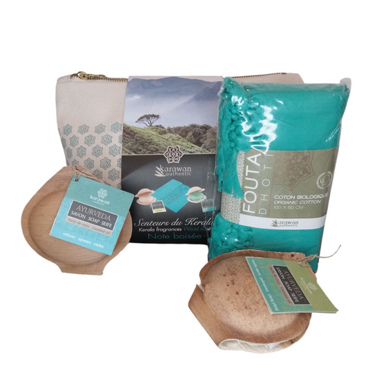 Grande trousse cadeau bien-être ayurvéda - soin kerala note boisee