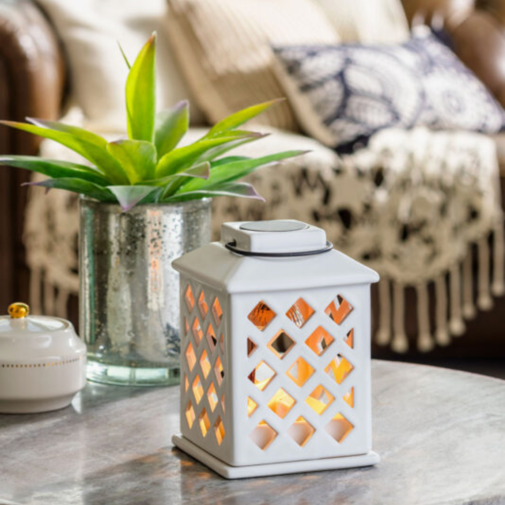 Brûleur électrique Canopy Trellis Lantern avec fondant parfumé – ambiance chaleureuse