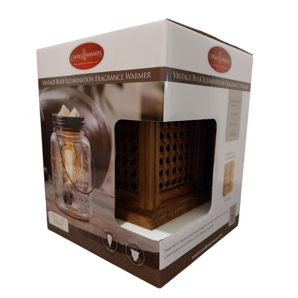 Coffret cadeau de la lampe chauffe-cire Bois & Rotin Edison – Candle Warmers