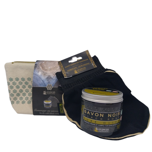 Petite trousse cadeau bien-être Hammam- Gommage au savon noir