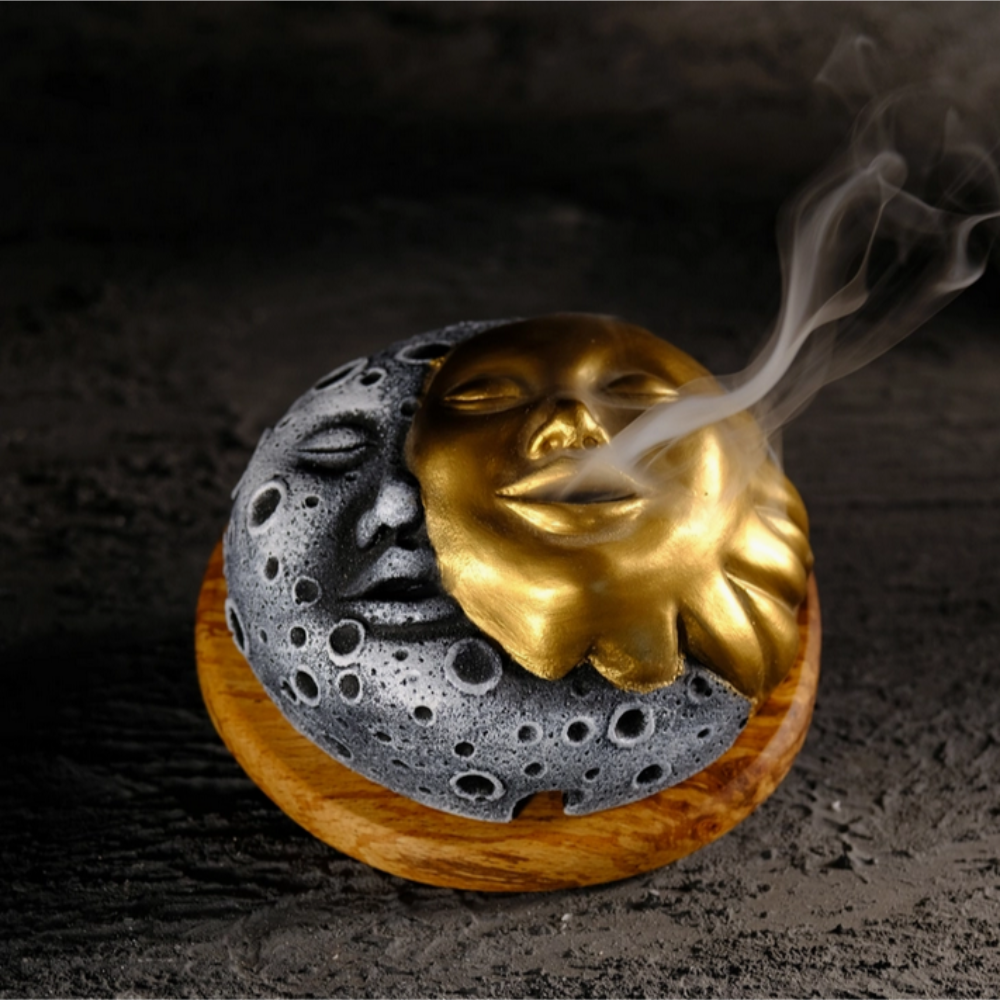 Porte-encens à reflux visage de lune et de soleil