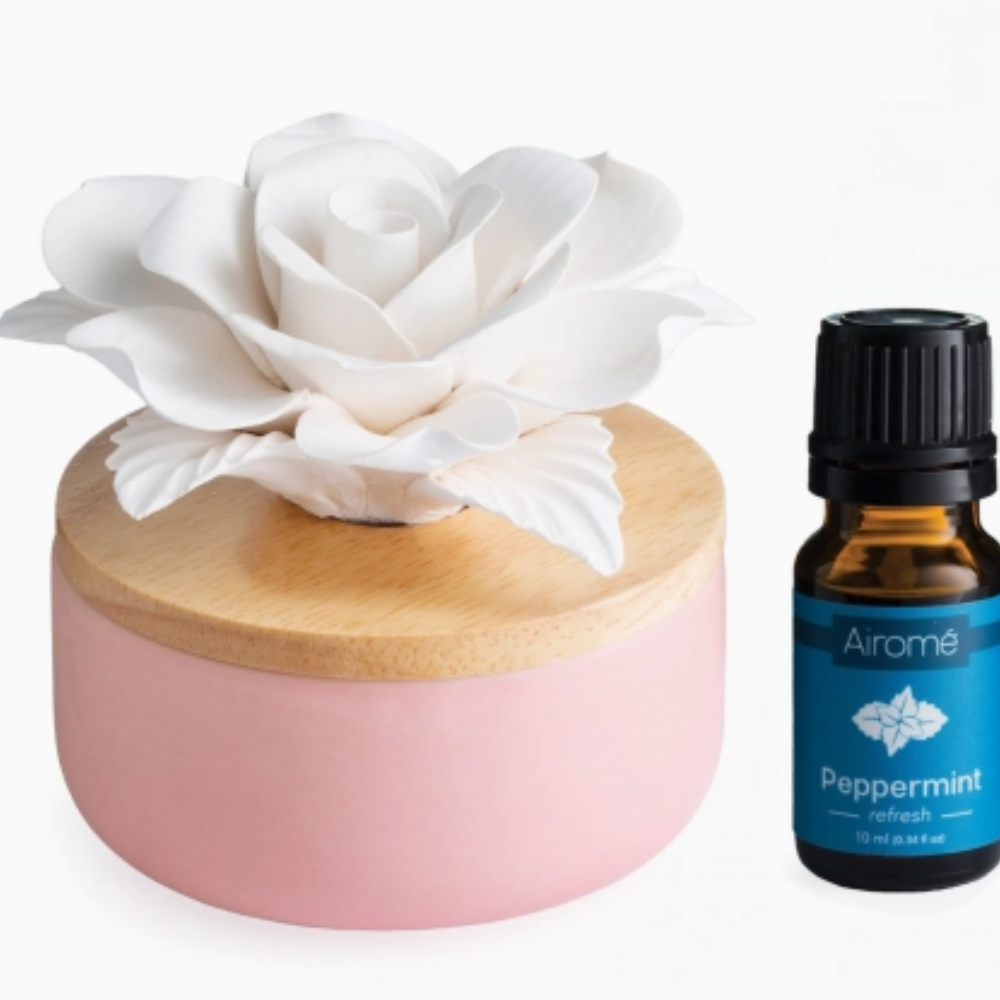 Diffuseur passif en céramique AIROME ROSE avec fleur en porcelaine