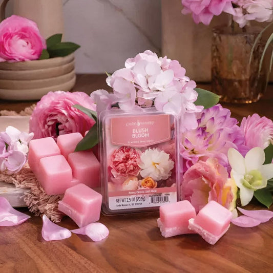 Fondant Blush Bloom avec illustration de parfum floral, pivoine et musc