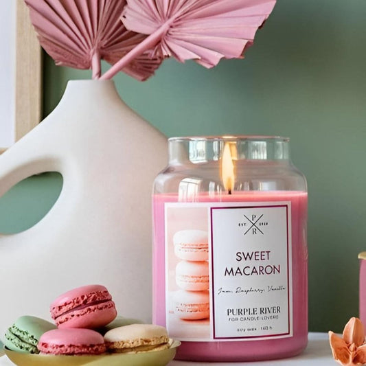 Bougie parfumée de soja en verre Purple River 623 g - Sweet Macaron