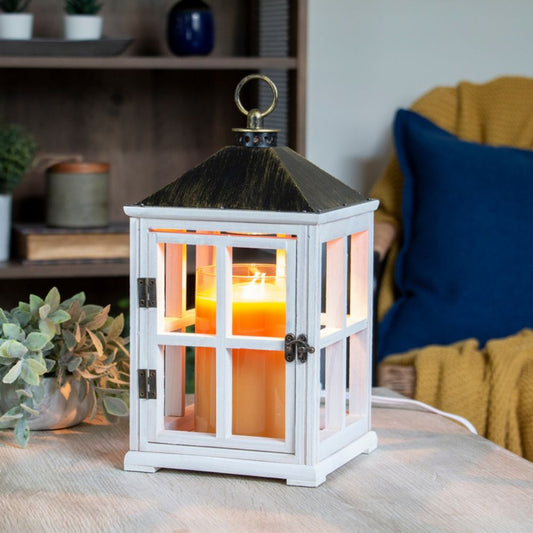 Lanterne électrique en bois blanc lavé pour bougies parfumées CANDLE WARMERS®