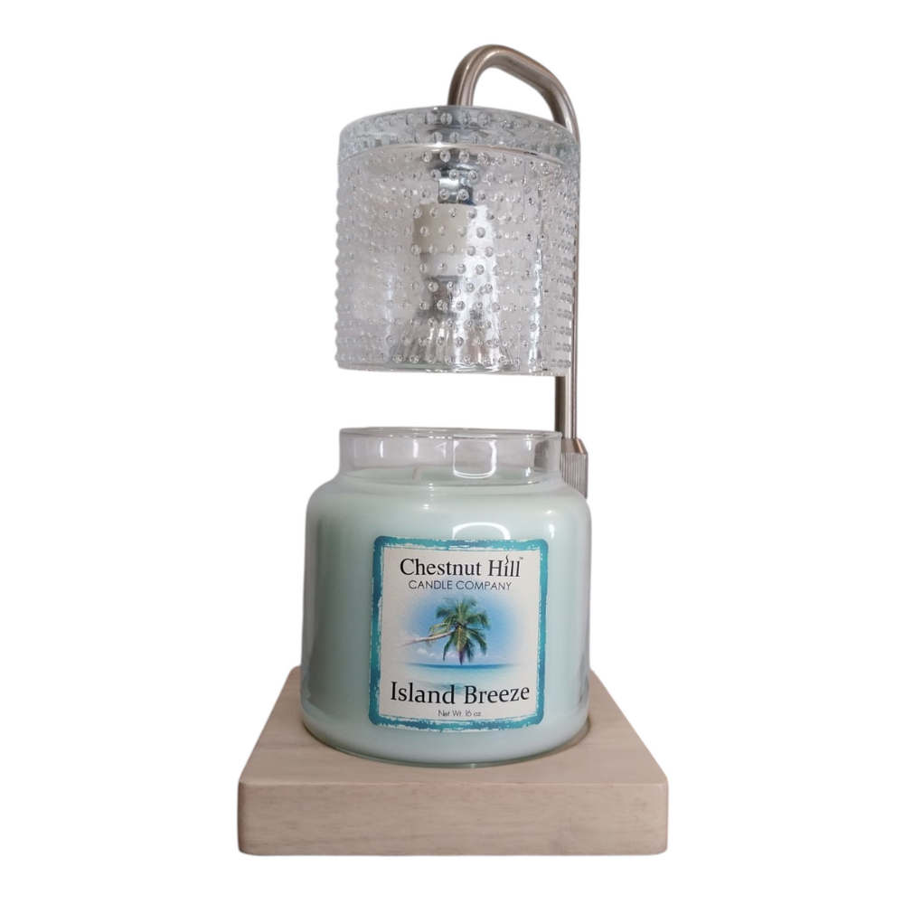 Lampe chauffe bougie Candle Warmers silver hobnail 35W avec bougie parfumee Chestnut Hill 450g