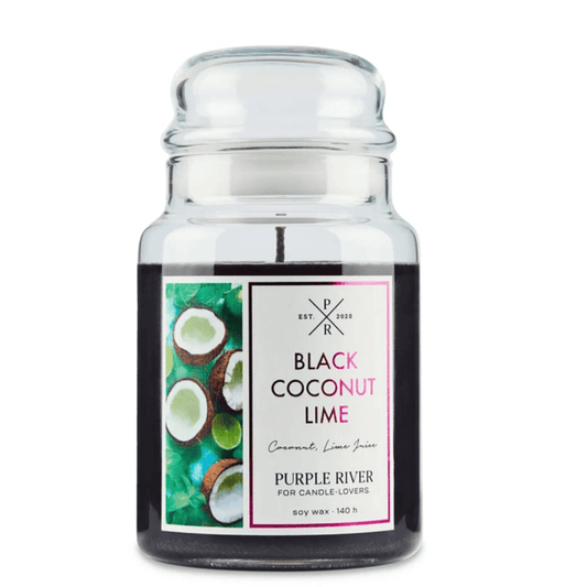 Bougie parfumée de soja en verre Purple River 623 g - Black Coconut Lime