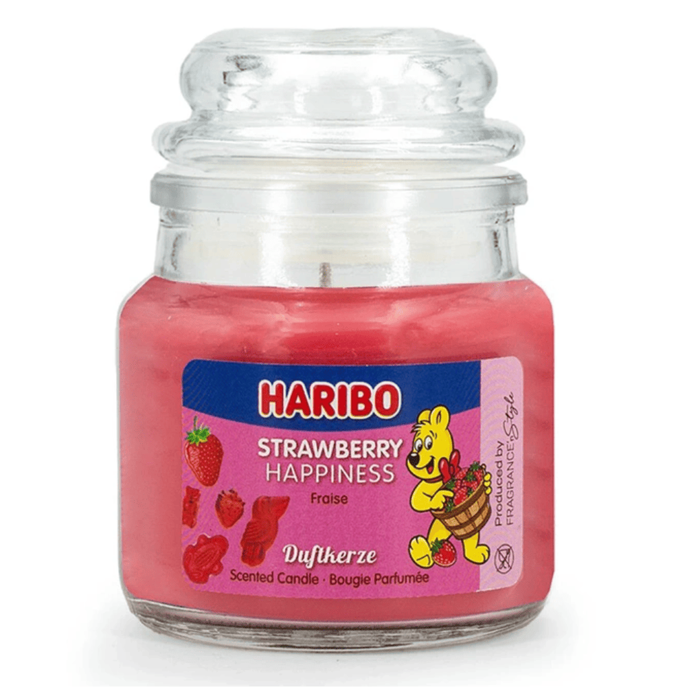 Haribo petite bougie parfumée en verre 85 g - Strawberry Happiness Déco et Senteur du Monde