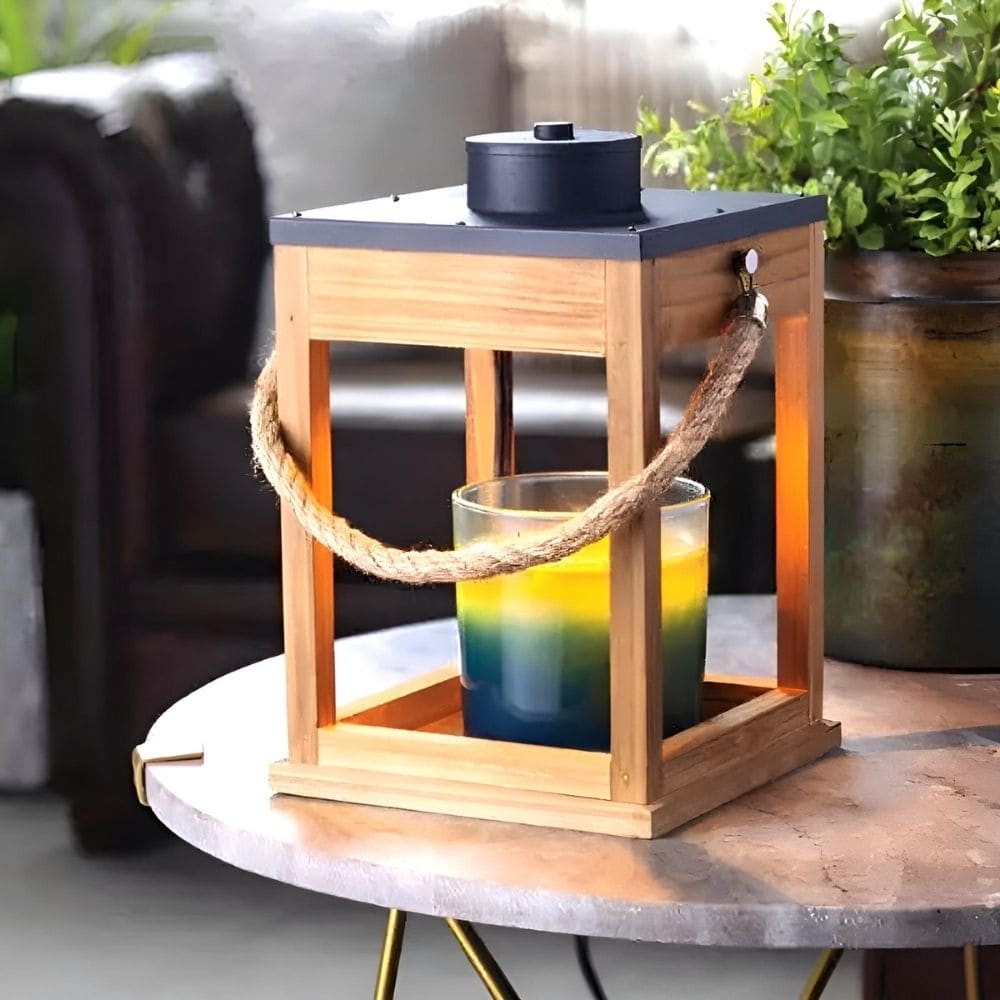 Lanterne électrique en bois et corde pour bougies parfumées CANDLE WARMERS®