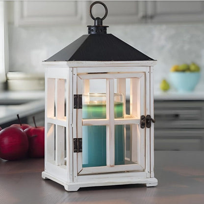 Lanterne électrique en bois blanc lavé pour bougies parfumées CANDLE WARMERS®