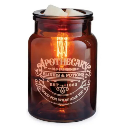 Brûleur électrique pour cire parfumée – lampe chauffe-cire Edison Bocal d’Apothicaire verre ambré et métal