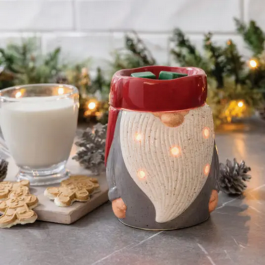 Lampe chauffe-cire Gnome – détail design céramique avec chapeau et barbe pour ambiance de Noël