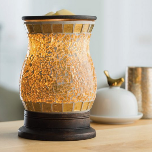 Brûleur électrique Verre Doré Mosaïque avec fondant parfumé – ambiance élégante et cosy
