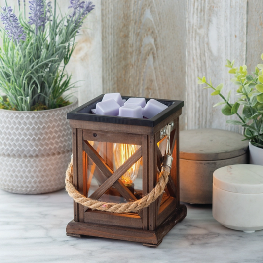 Lampe à parfum Edison Noyer et Corde – détail design bois et manche en corde rustique