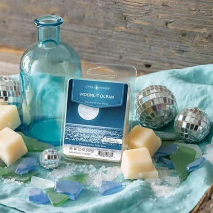 Fondant Océan au clair de lune 70 g avec illustration évoquant sel marin, ambre et fève tonka pour une atmosphère apaisante