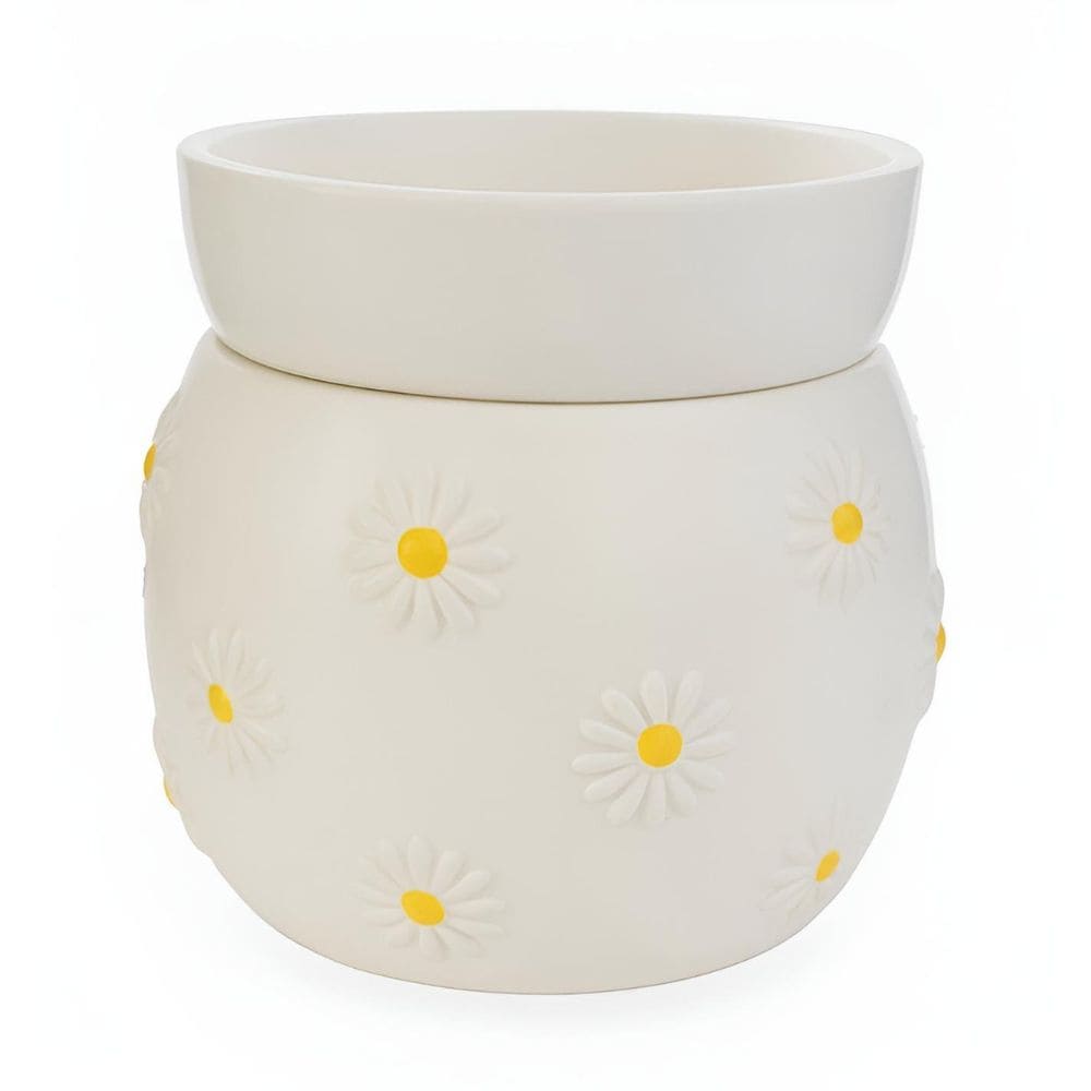 Gros plan sur le plat amovible en céramique blanche de la lampe Marguerite