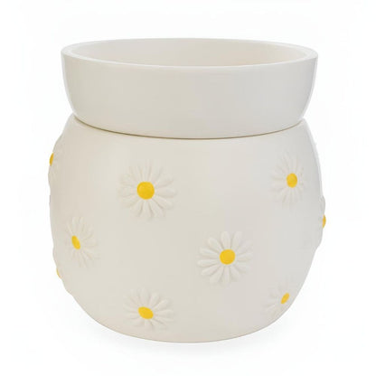 Gros plan sur le plat amovible en céramique blanche de la lampe Marguerite
