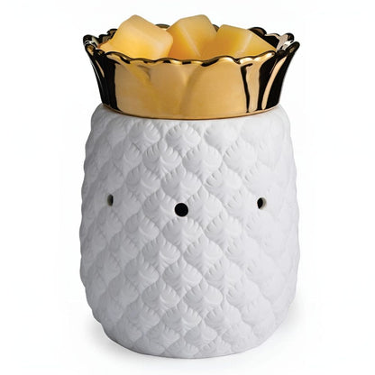 Lampe chauffe-cire parfumée électrique PINEAPPLE blanc/or - CANDLE WARMERS® Déco et Senteur du Monde
