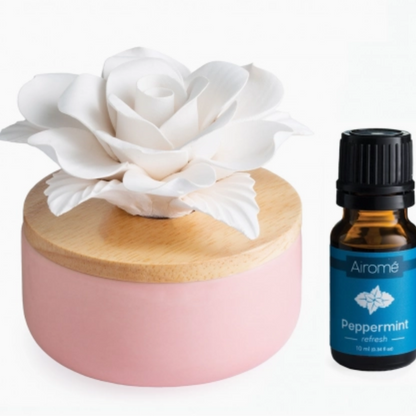 Diffuseur passif en céramique AIROME ROSE avec fleur en porcelaine