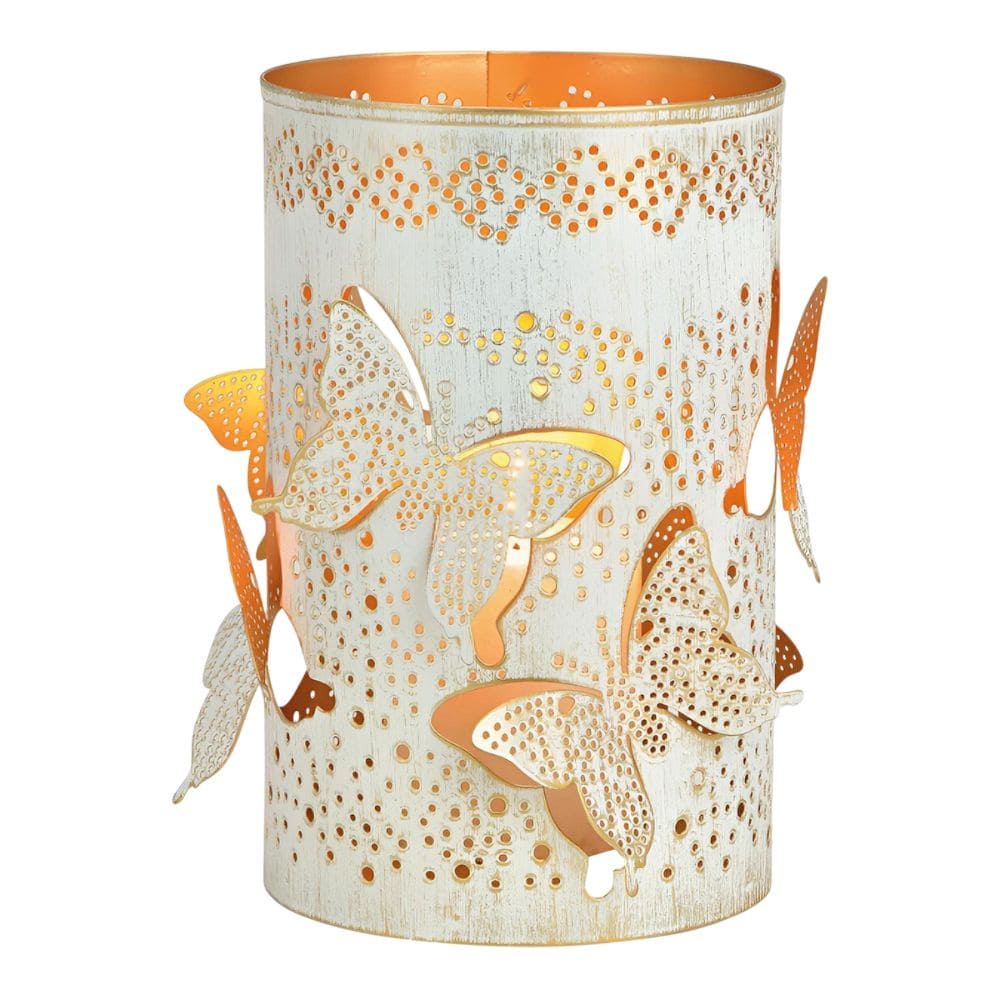 Photophore décor papillon en métal blanc Déco et Senteur du Monde