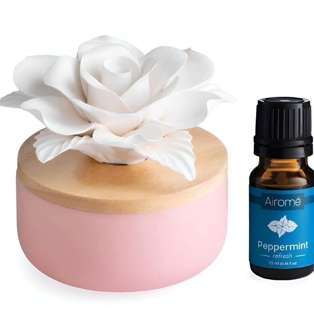 Diffuseur passif en céramique AIROME ROSE avec fleur en porcelaine