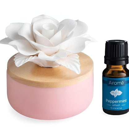 Diffuseur passif en céramique AIROME ROSE avec fleur en porcelaine