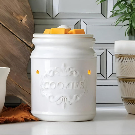 Lampe chauffe-cire parfumée électrique CLASSIC COOKIE JAR blanche - CANDLE WARMERS® Déco et Senteur du Monde