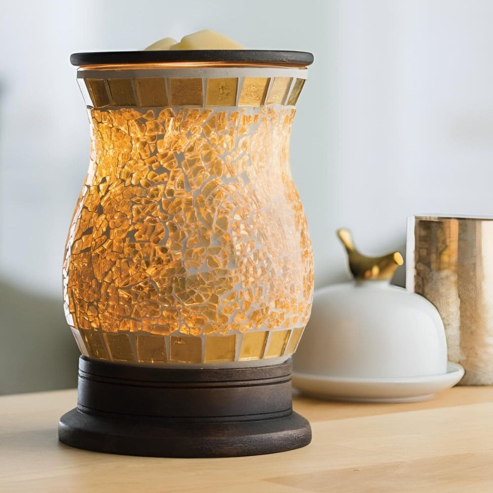 Lampe chauffe-cire parfumée électrique GOLDED GLASS  mosaïque dorée - CANDLE WARMERS® Déco et Senteur du Monde