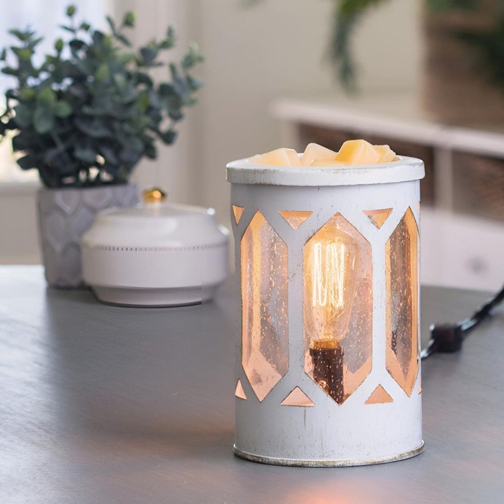 Lampe chauffe-cire parfumée électrique ARBOR Edison métal blanc CANDLE WARMERS® Déco et Senteur du Monde