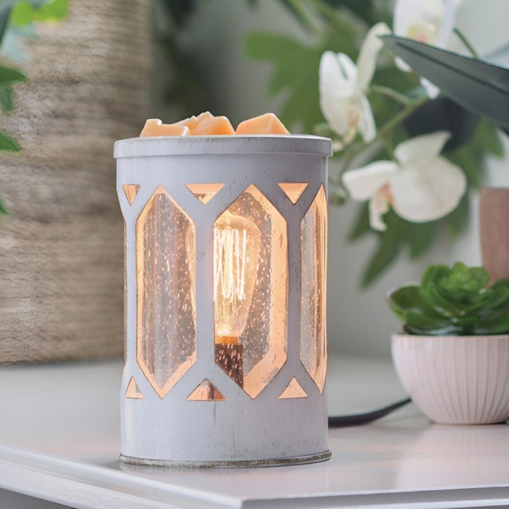 Lampe chauffe-cire parfumée électrique ARBOR Edison métal blanc CANDLE WARMERS® Déco et Senteur du Monde