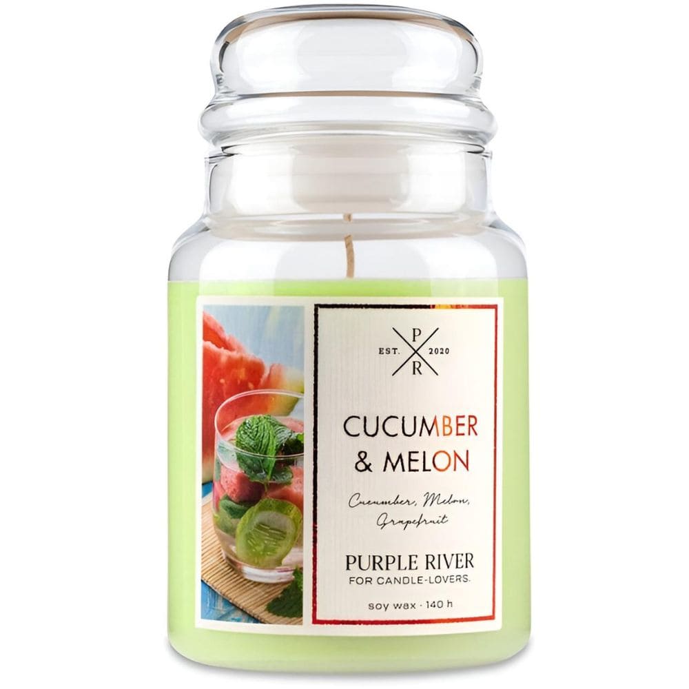 Bougie parfumée de soja en verre Purple River 623 g - Cucumber Melon