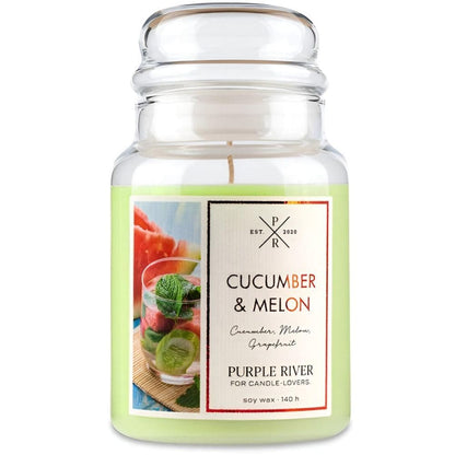 Bougie parfumée de soja en verre Purple River 623 g - Cucumber Melon