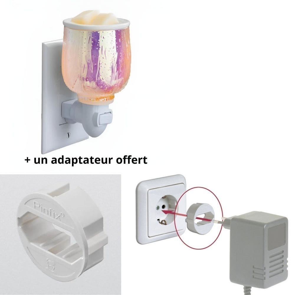 Adaptateur inclus pour stabiliser la lampe murale à parfum électrique Éclat Iridescent sur la prise.